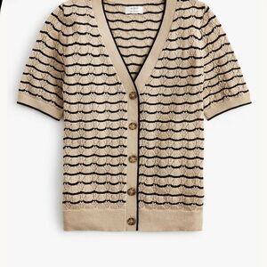 J. Crew Beige Short-Sleeve Cardigan with Black Stripe Detail